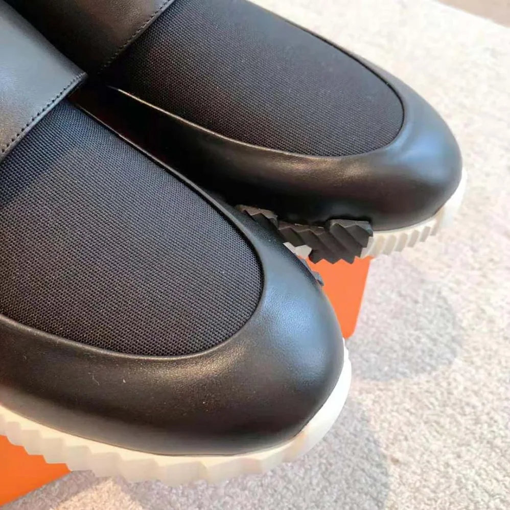 Hermes H Sneaker in Stretch Canvas and Calfskin for Men in Black