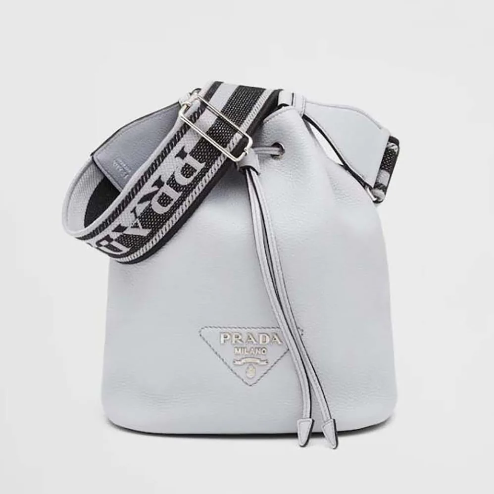 Prada Leather Bucket Bag with A Soft Silhouette for Women in Blue Prada Leather Bucket Bag with A Soft Silhouette for Women in Blue