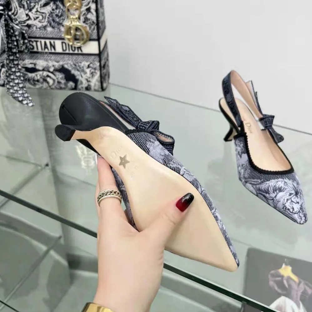 Dior J'Adior Slingback Pump Blue Multicolor Embroidered Denim for Women