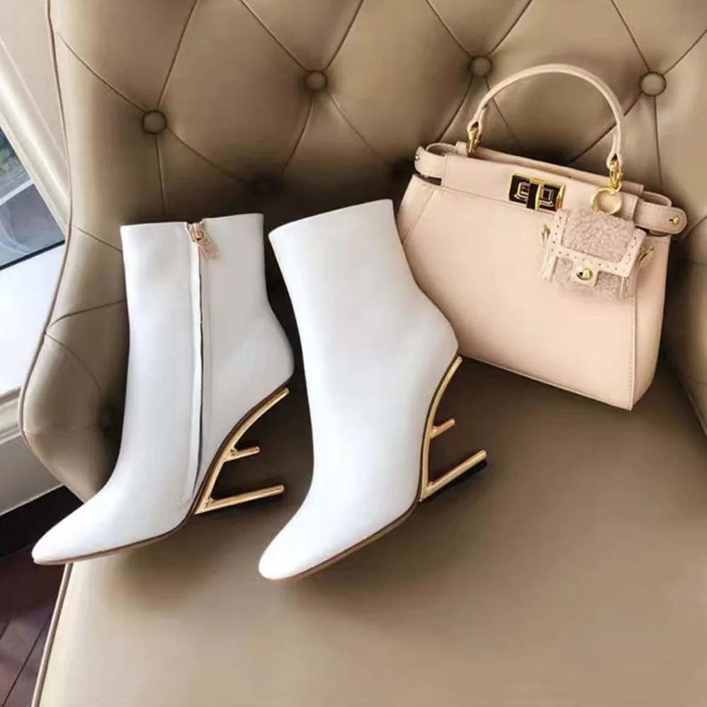 Fendi First White Leather High for Women in heeled Ankle Boots