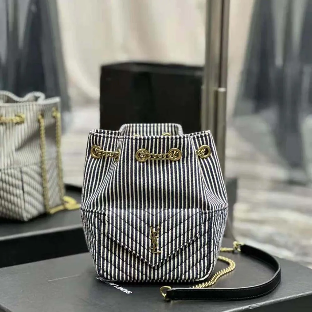 Saint Laurent YSL Joe Mini Bucket Bag in Micro Stripped Denim for Women