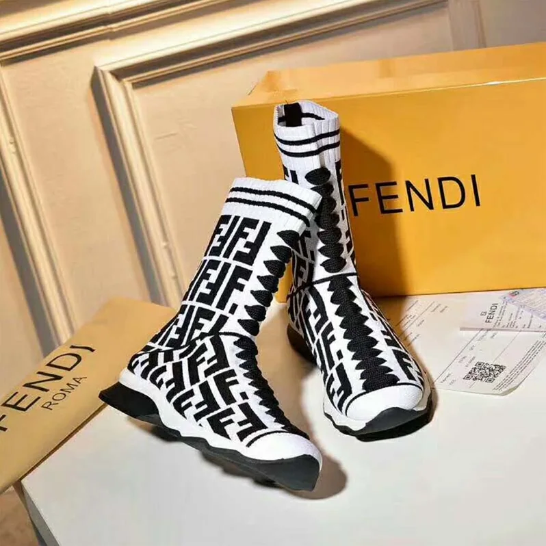Fendi Shoes Multicolor Fabric Sneaker Boots for Women in White