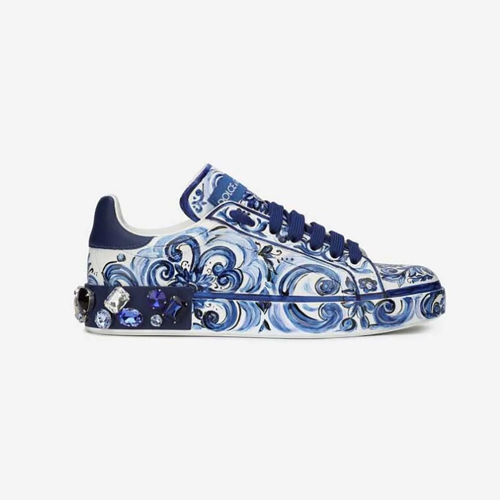 Dolce Gabbana D&G Majolica for Unisex in Print Calfskin Portofino Sneakers