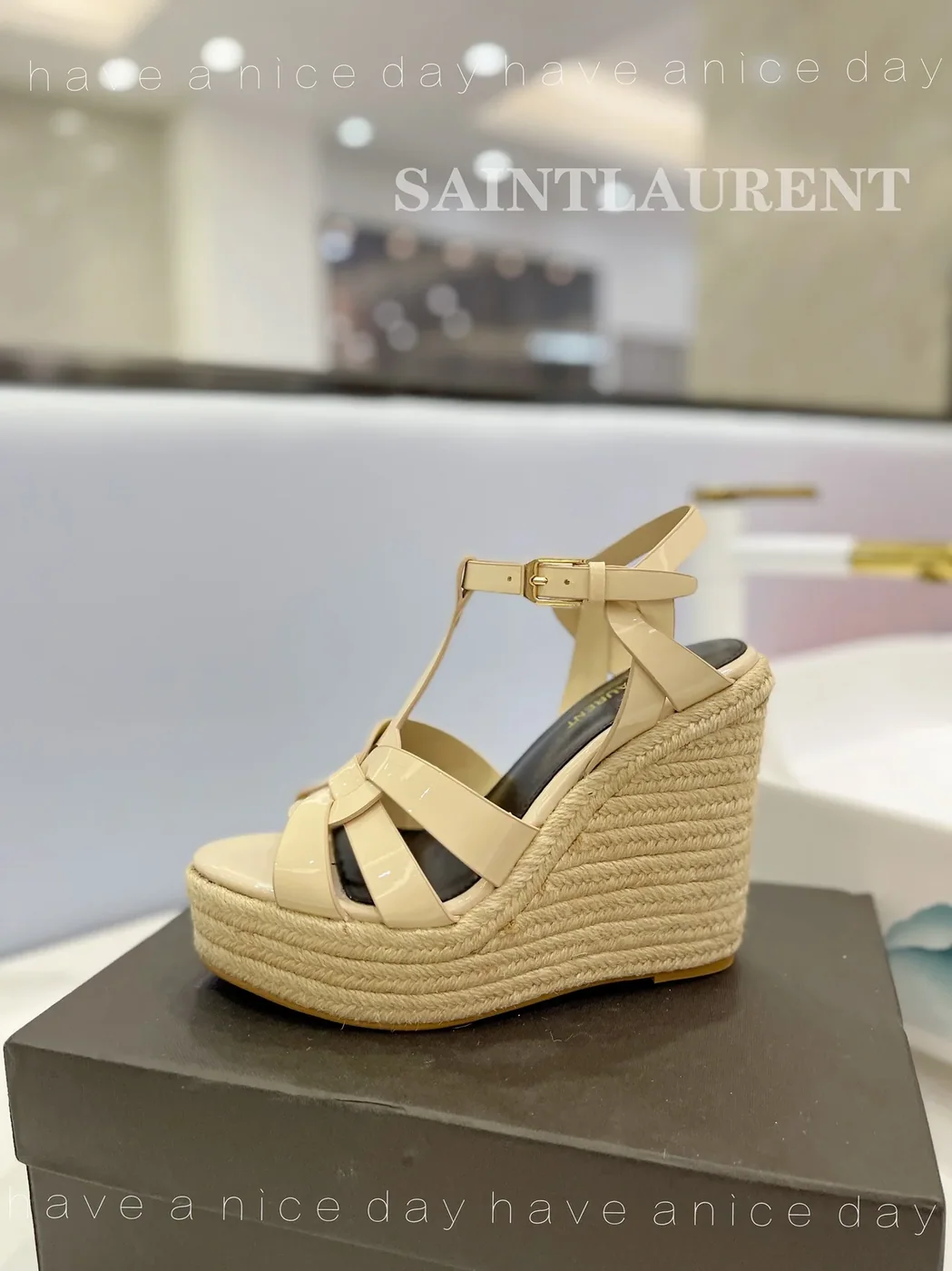 Saint Laurent Tribute Espadrilles In Patent Beige Saint Laurent Tribute Espadrilles In Patent Beige