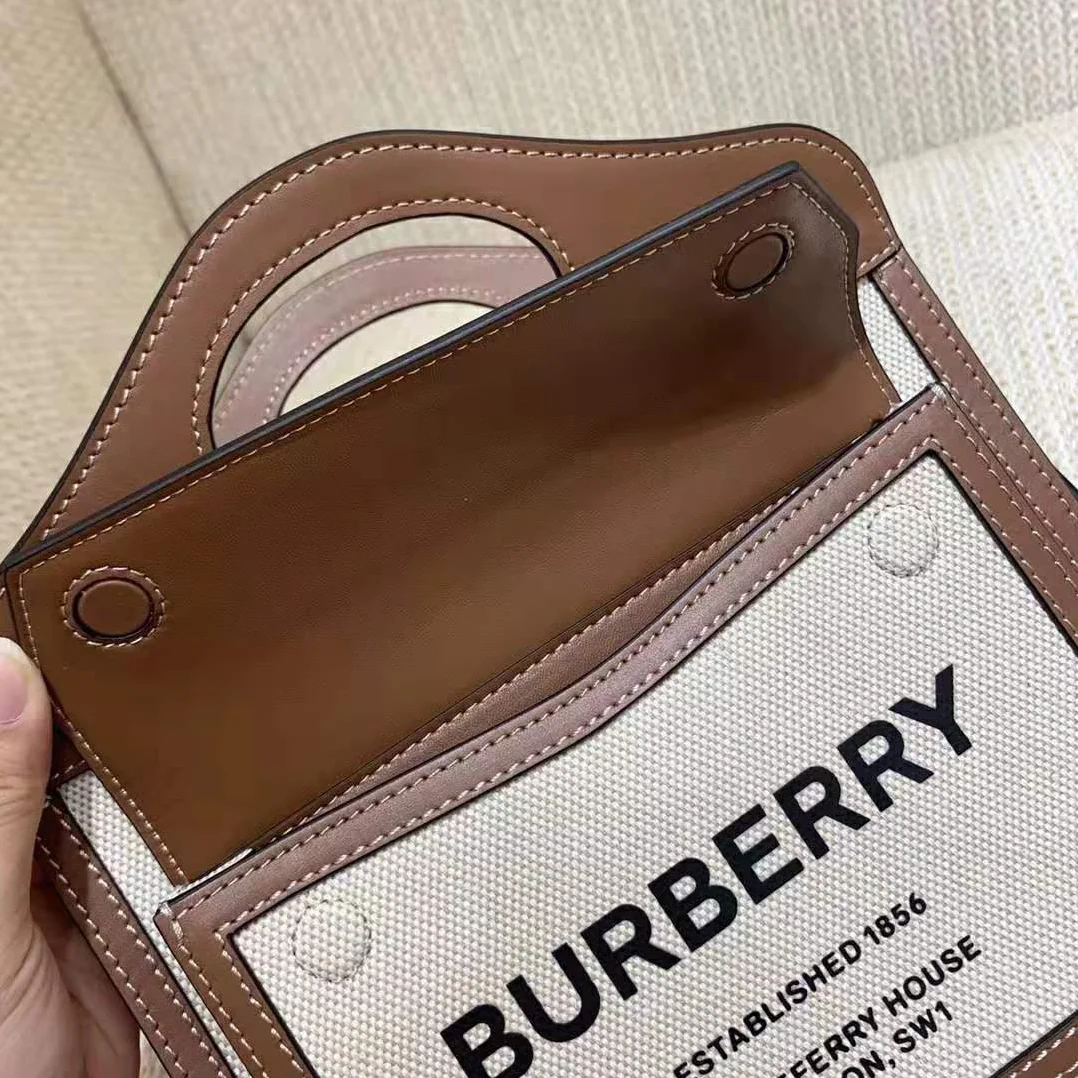 Burberry Mini Two-Tone Canvas and Leather Pocket for Women in Beige