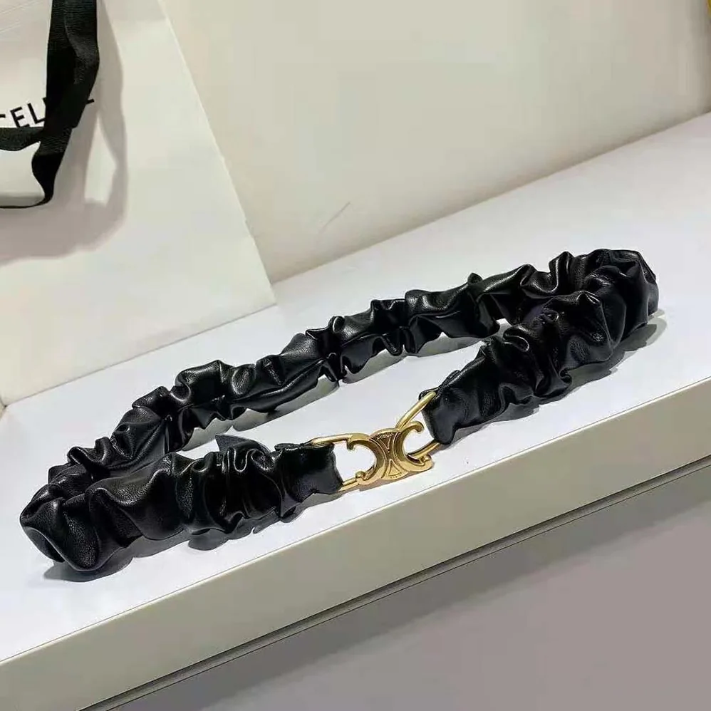 Celine Small Triomphe Scrunchy Belt in Lambskin for Women in Black
