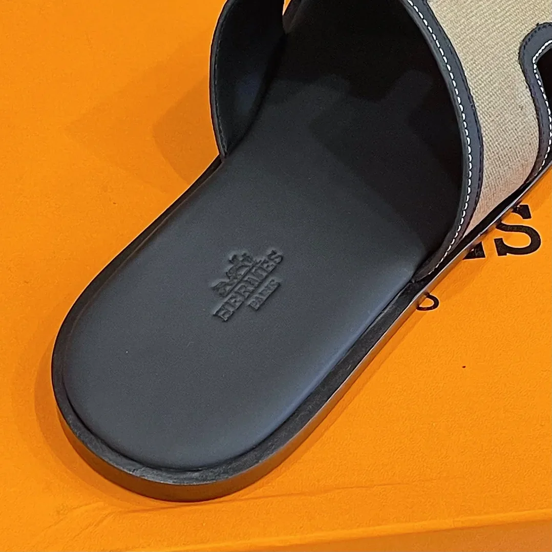 Hermes Izmir Sandals Black in Beige