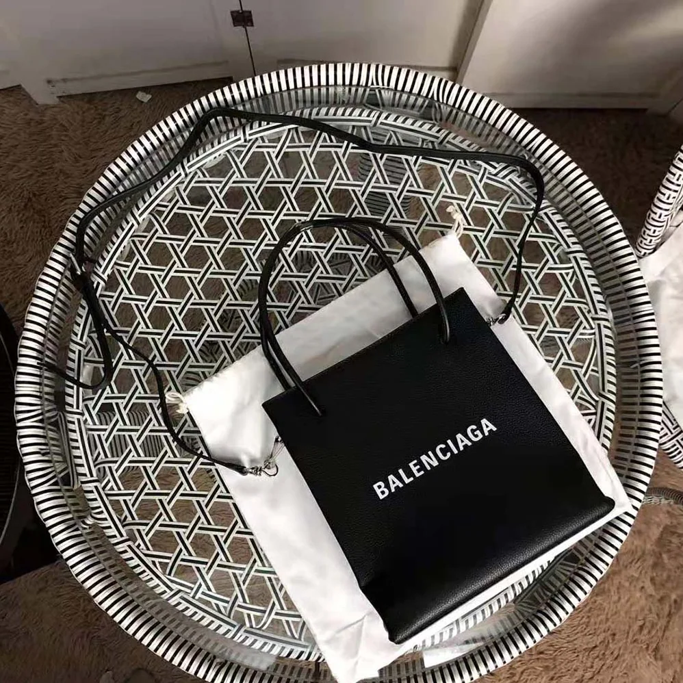 Balenciaga Shopping XXS North South Tote Bag in Squared Calfskin Bag for Women in Black