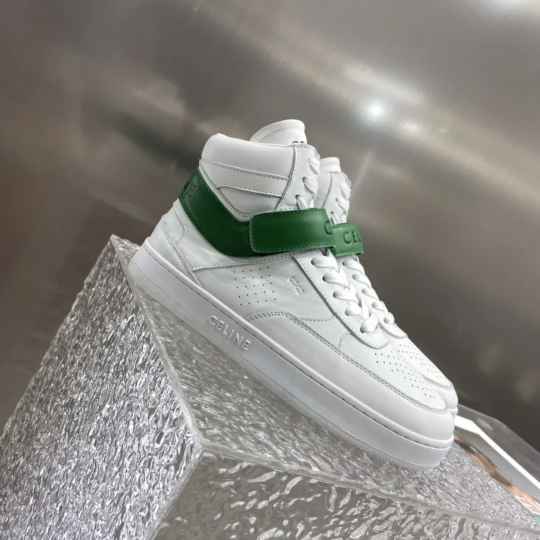 Celine Trainer High Sneaker With Scratch White And Green