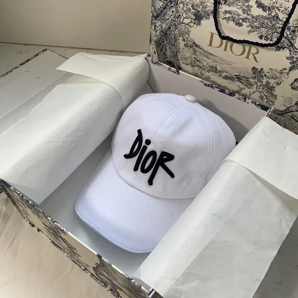 Dior Stussy Embroidered Logo Hat White Cotton Canvas for Unisex
