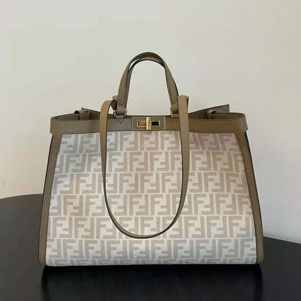Fendi Medium Peekaboo X-Tote Beige FF Wool Bag for Women Fendi Medium Peekaboo X-Tote Beige FF Wool Bag for Women