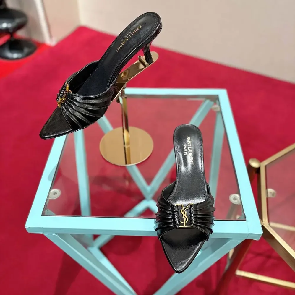 Saint Laurent YSL Babylone Mules In Smooth Leather Black for Women