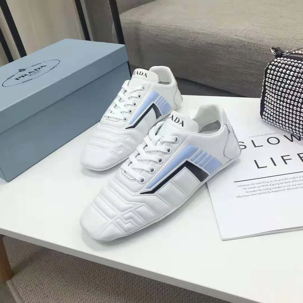 Prada Rev Leather Sneakers for Women in White Prada Rev Leather Sneakers for Women in White