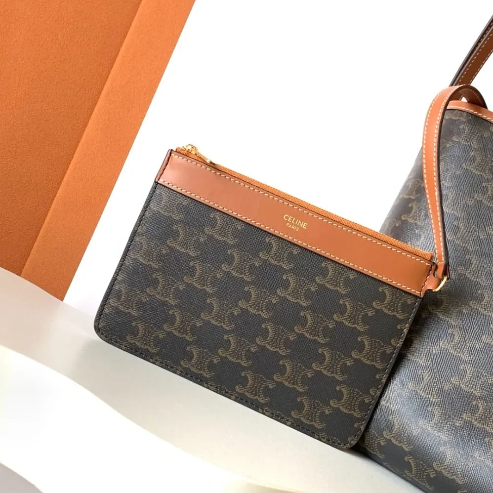 Celine Soft Shopper Bag in Triomphe Canvas and Calfskin for Women Celine Soft Shopper Bag in Triomphe Canvas and Calfskin for Women