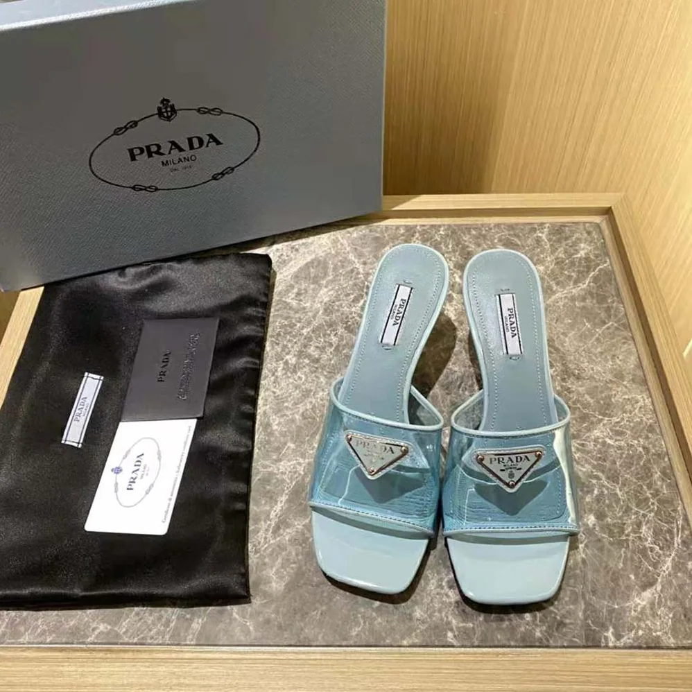 Prada Plexiglas and Patent Leather Sandals 65 mm Varnished Heel for Women in Blue