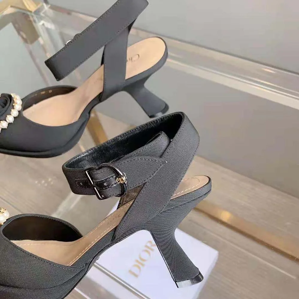Dior Dior Rose Pump Black Grosgrain and White Resin Pearls for Women Dior Dior Rose Pump Black Grosgrain and White Resin Pearls for Women