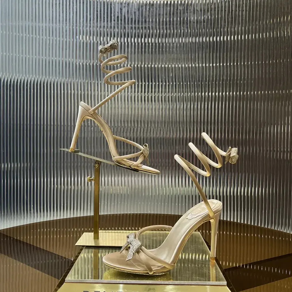 Rene Caovilla Cleo Nude Sandal with Bows 105 for Women Rene Caovilla Cleo Nude Sandal with Bows 105 for Women