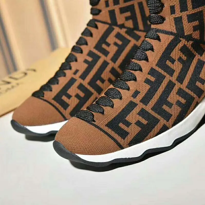Fendi Shoes Multicolor Fabric Sneaker Boots for Women in Brown