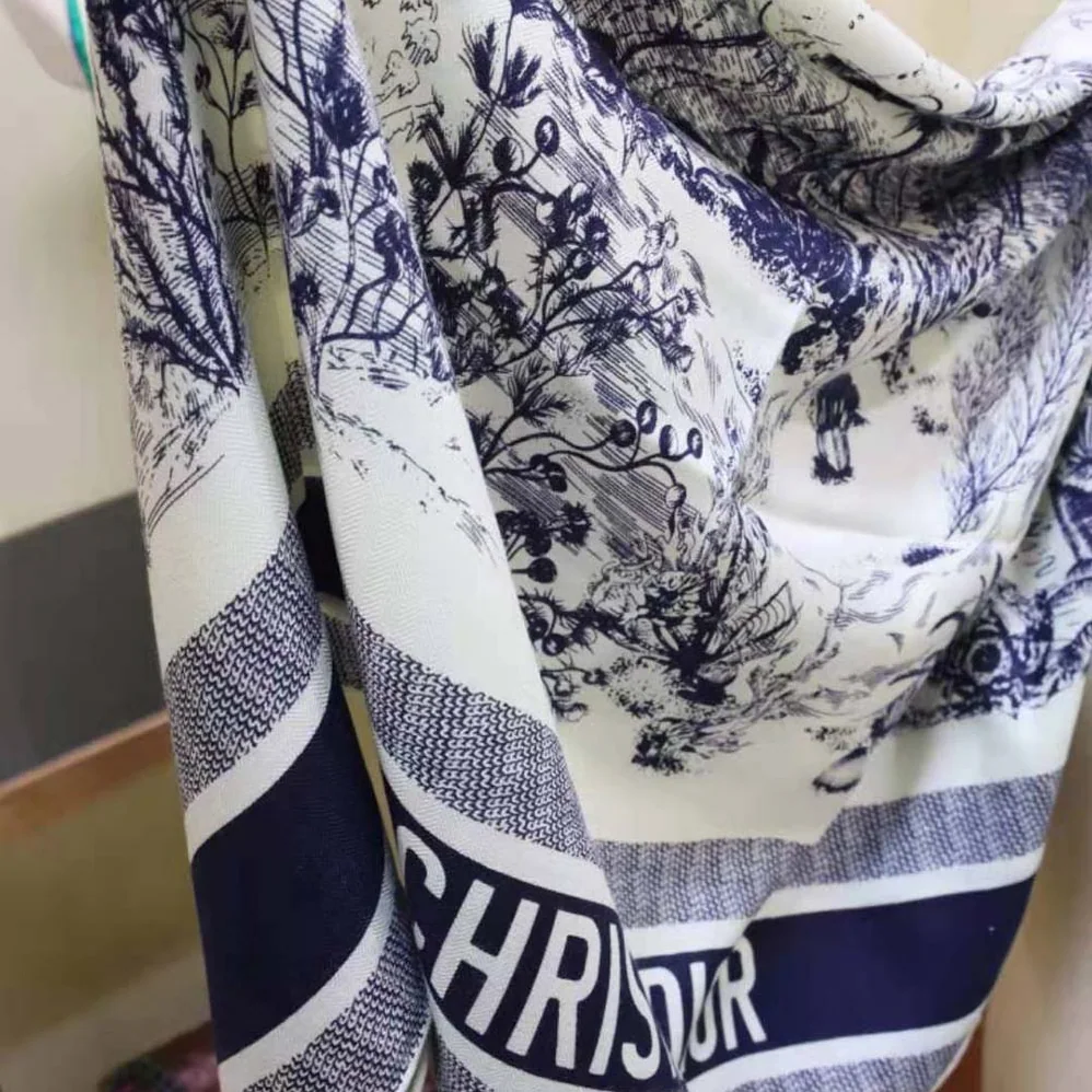 Dior Toile De Jouy Quatre Saisons Square Scarf Blue Silk Twill for Women Dior Toile De Jouy Quatre Saisons Square Scarf Blue Silk Twill for Women