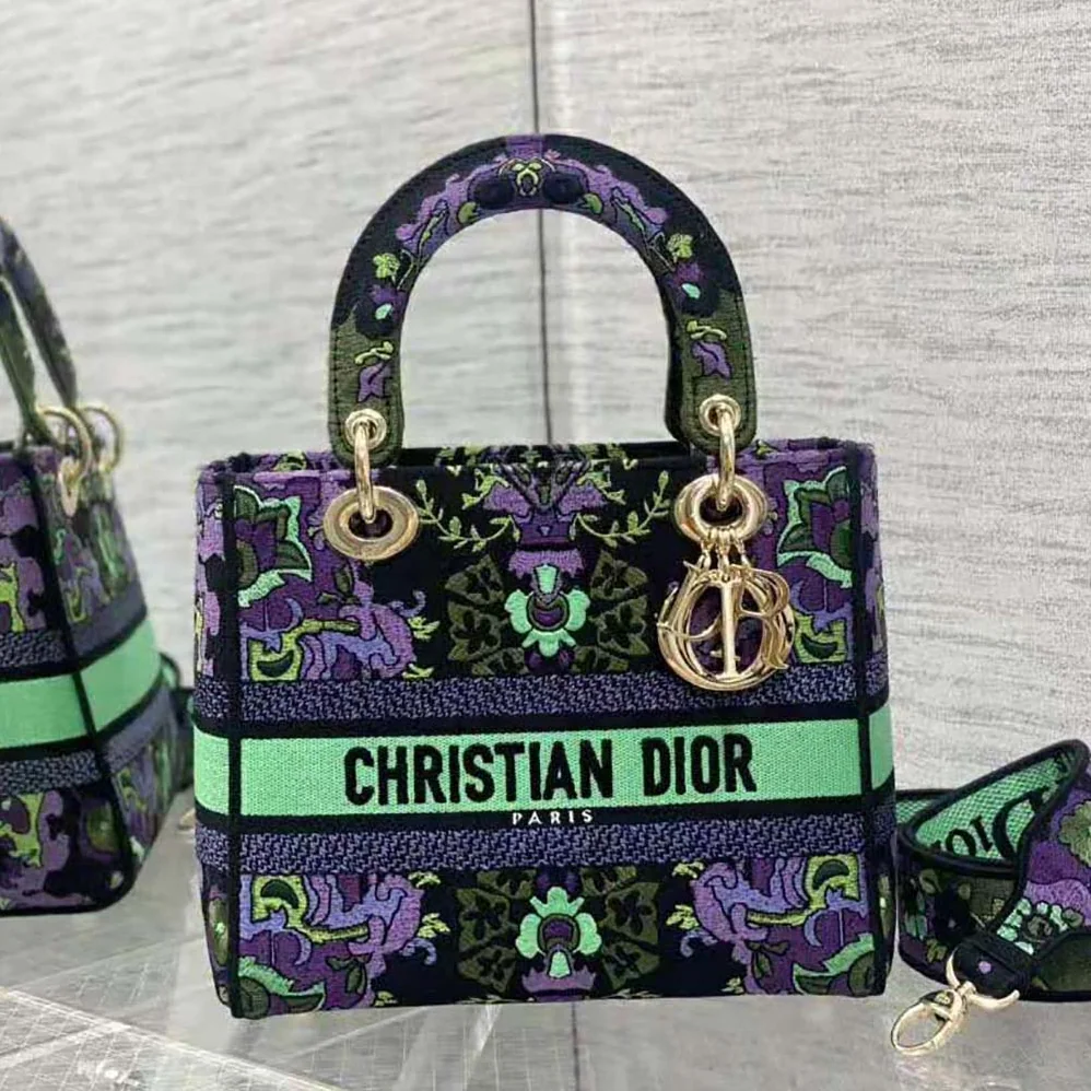 Dior Medium Lady D-lite Bag Multicolor Dior Indian Purple Embroidery for Women Dior Medium Lady D-lite Bag Multicolor Dior Indian Purple Embroidery for Women