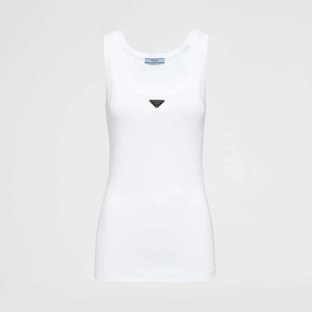 Prada Ribbed Knit Jersey Tank Top for Women in White Prada Ribbed Knit Jersey Tank Top for Women in White