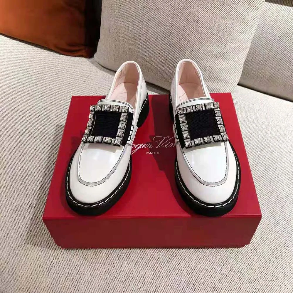 Roger Vivier Viv' Rangers Stitch Strass Buckle Loafers in Leather for Women Roger Vivier Viv' Rangers Stitch Strass Buckle Loafers in Leather for Women