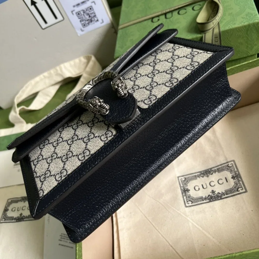 Gucci Dionysus Small Shoulder Bag / Beige/ Blue GG Supreme Canvas Antique Silver Hardware