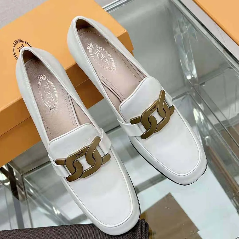 TODS Kate Loafers in Leather With Heel for Women in White