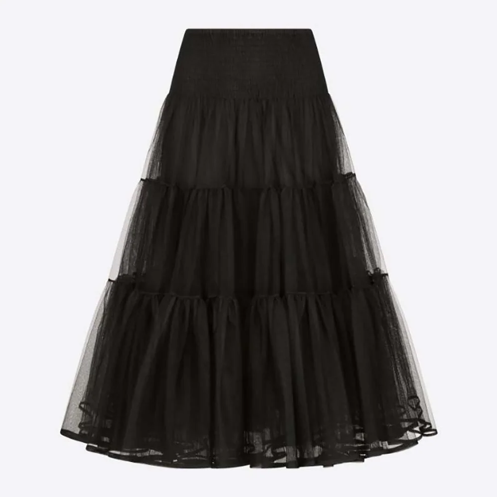 Dior Mid-Length Frilled Skirt Black Technical Tulle for Women