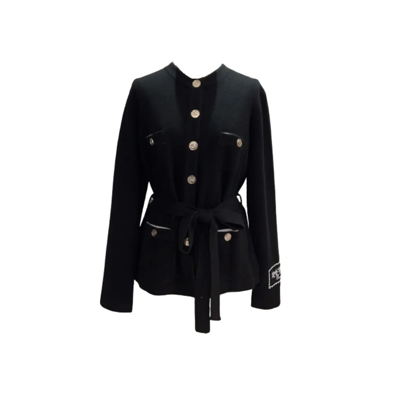 Chanel Belted Jacket With Buttons Black Chanel Belted Jacket With Buttons Black