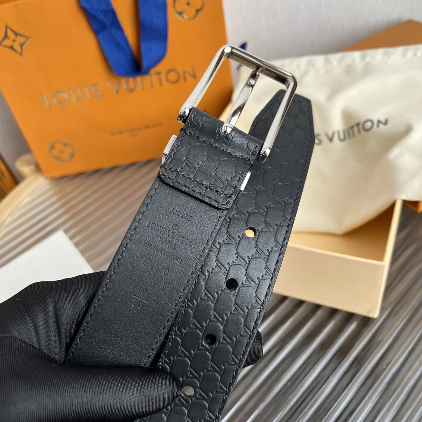 Louis Vuitton Initiales Reversible Belt Black LV Blason Embossed Louis Vuitton Initiales Reversible Belt Black LV Blason Embossed