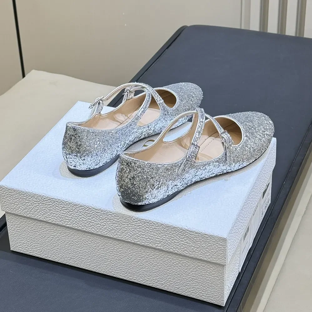 Dior Very Dior Ballet Flat Silver-Tone Laminated Lambskin and Glitter for Women Dior Very Dior Ballet Flat Silver-Tone Laminated Lambskin and Glitter for Women