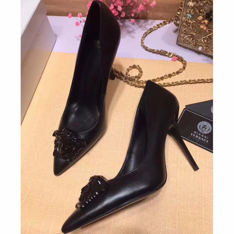 Versace Palazzo Leather Pumps Shoes Black for Women