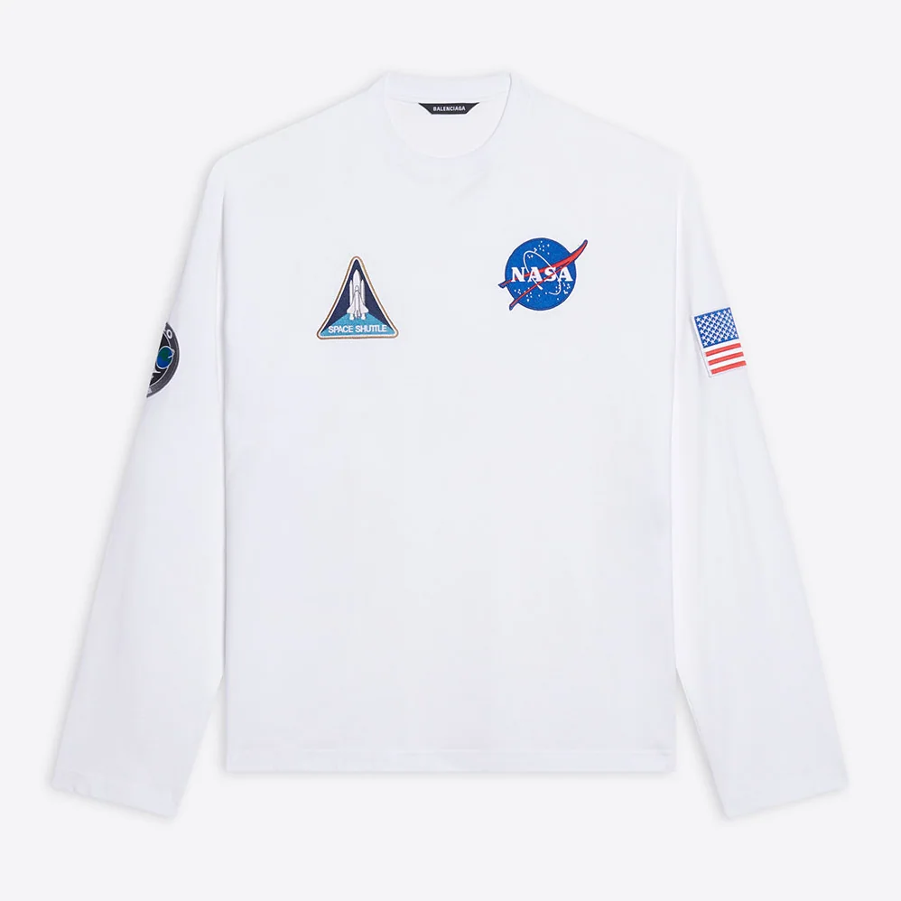 Balenciaga Space Long Sleeve T-Shirt in White and Black Vintage Jersey for Women