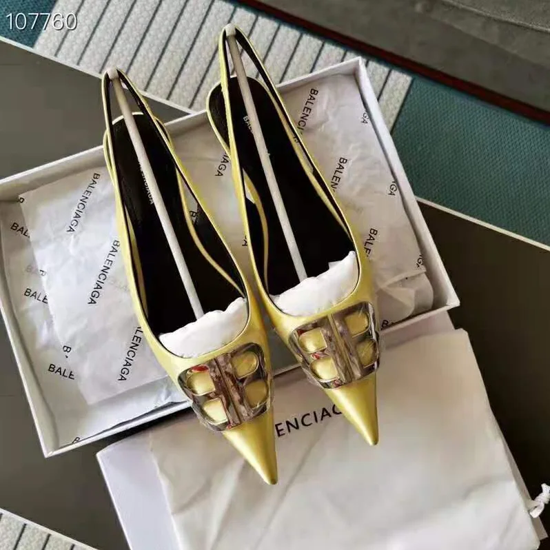 Balenciaga BB Flat Slingback Ballerina Satin 5mm Arch for Women in Yellow