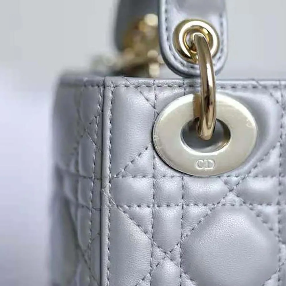 Dior Mini Lady Dior Bag Pearlescent Cannage Lambskin for Women in Silver