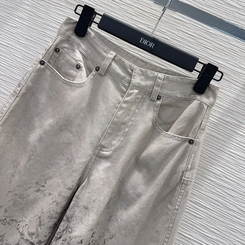 Dior Flared Jeans Beige Dior Barocco Cotton for Women in Linen Denim Dior Flared Jeans Beige Dior Barocco Cotton for Women in Linen Denim