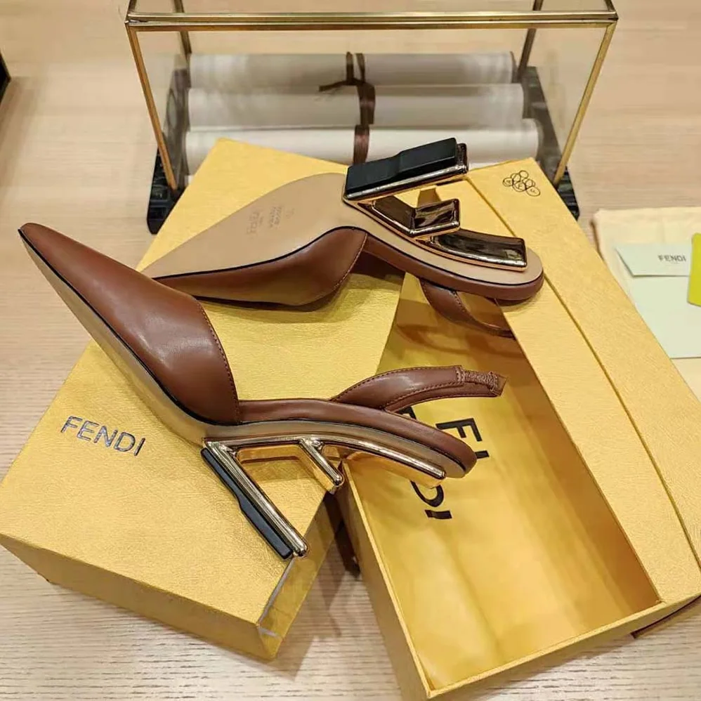 Fendi Fendi First Brown Leather High for Women in Heeled Slingbacks