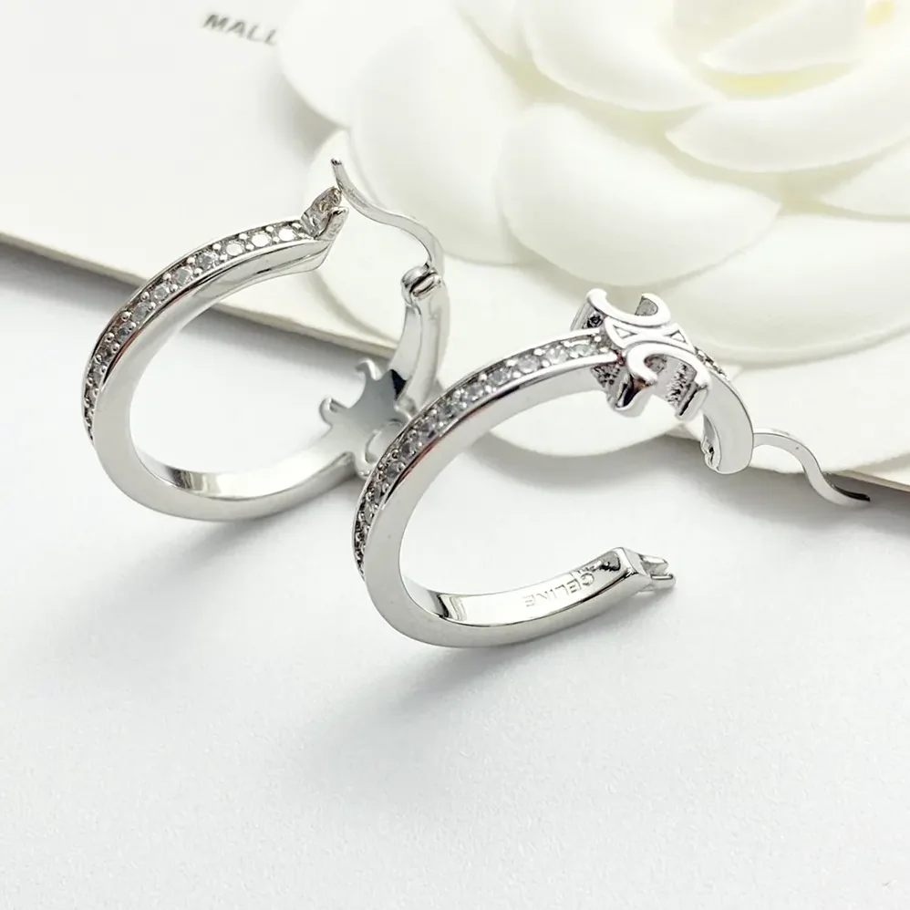 Celine Triomphe Sparkle Hoops in Strass and Brass with Rhodium Finish for Women Celine Triomphe Sparkle Hoops in Strass and Brass with Rhodium Finish for Women