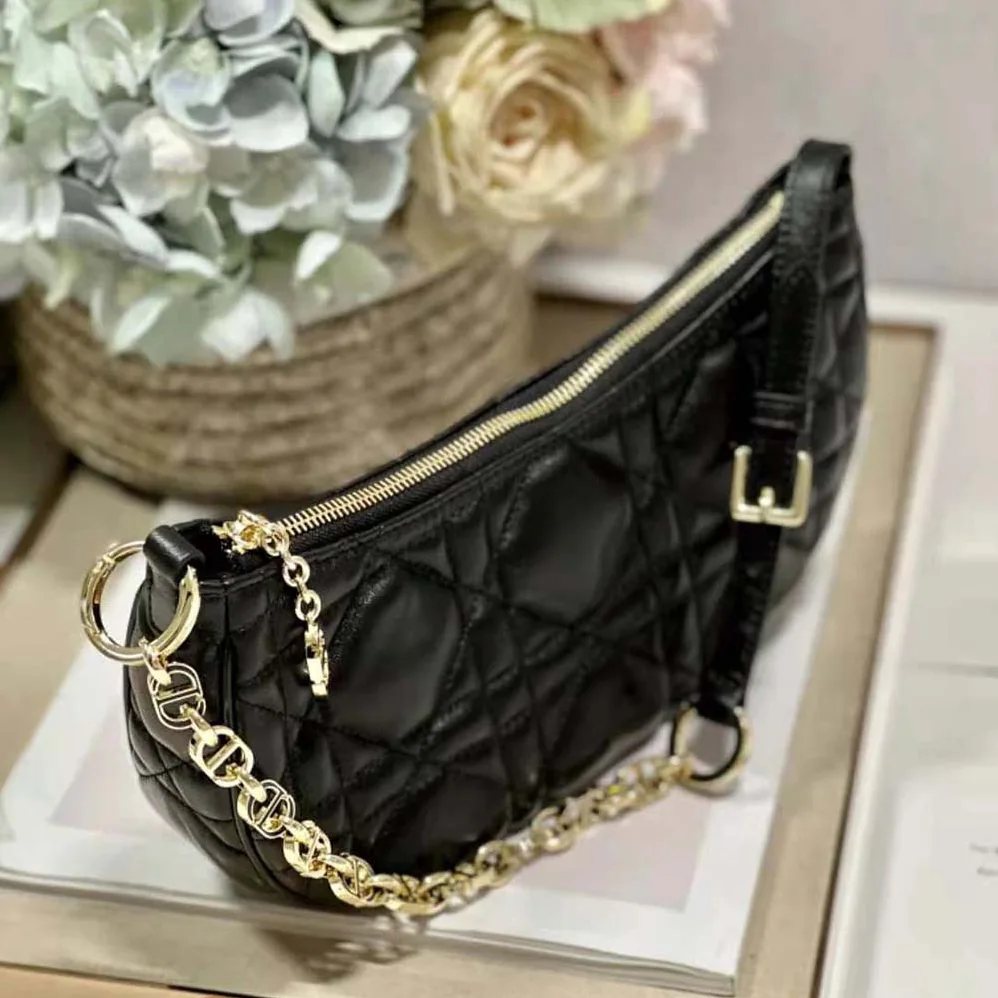 Dior CD Lounge Bag Black Supple Macrocannage Lambskin for Women