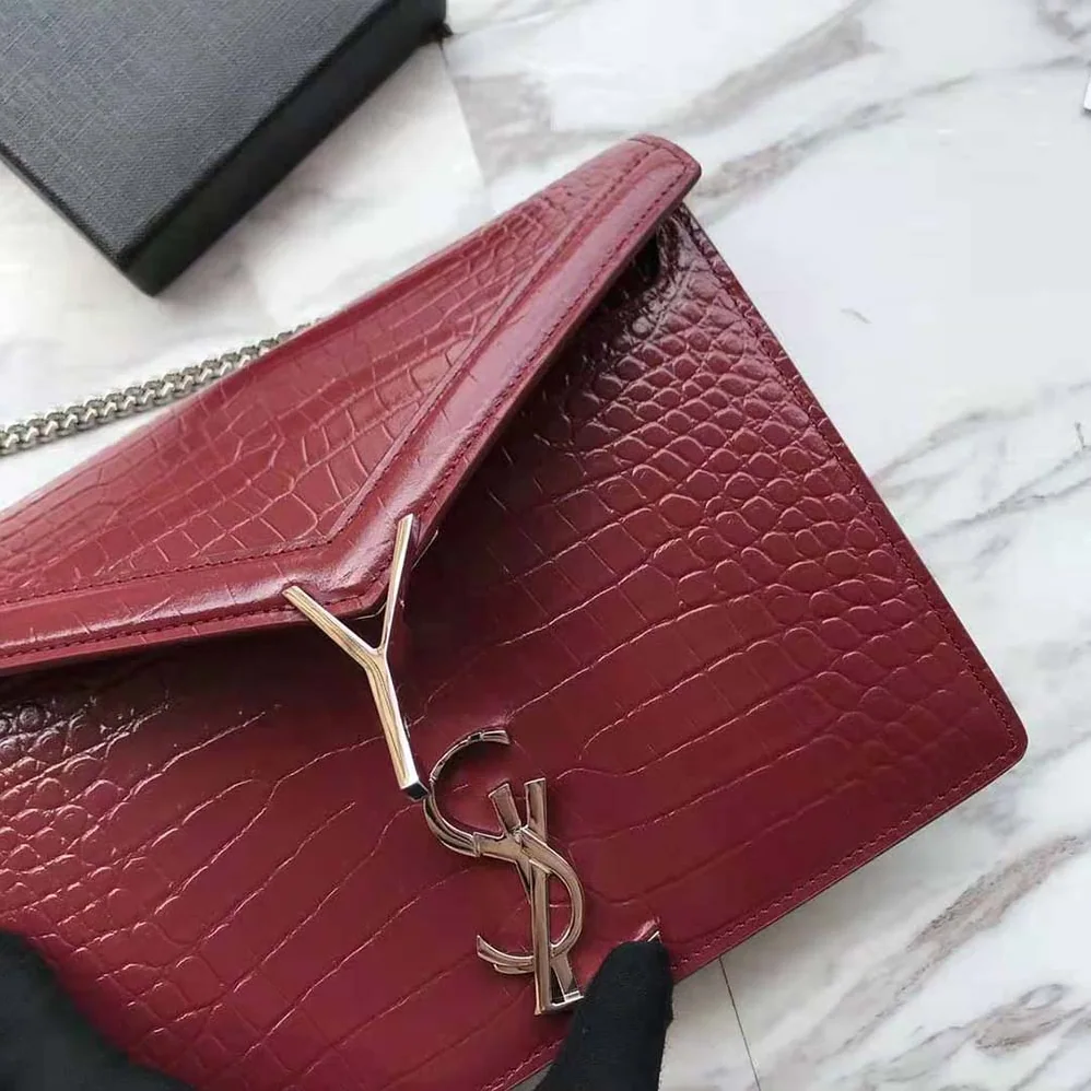 Saint Laurent YSL Cassandra Monogram Clasp Bag in Crocodile Embossed Shiny Leather for Women Saint Laurent YSL Cassandra Monogram Clasp Bag in Crocodile Embossed Shiny Leather for Women
