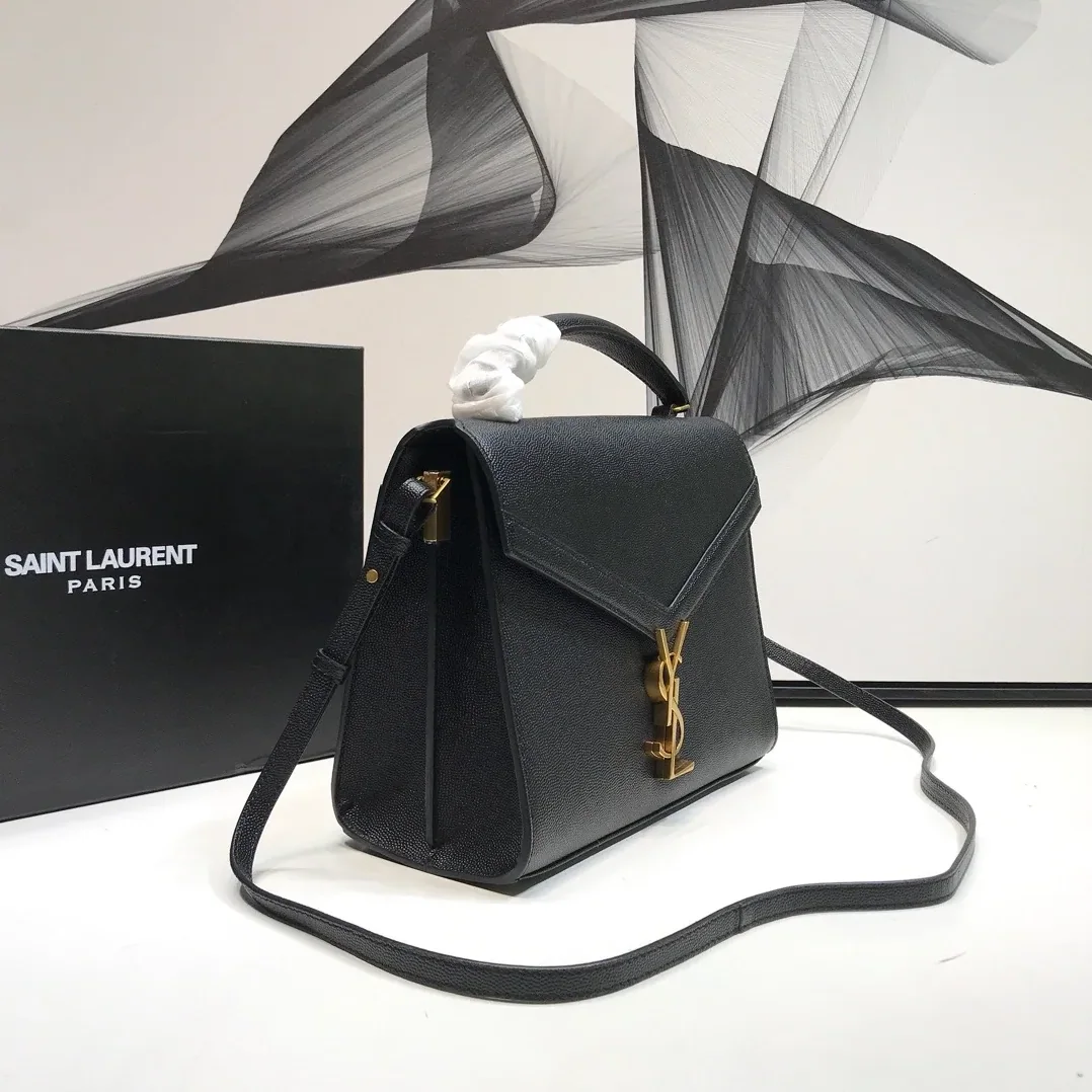 Saint Laurent Cassandra Medium Top Handle Bag In Grain Black in YSL Saint Laurent Cassandra Medium Top Handle Bag In Grain Black in YSL
