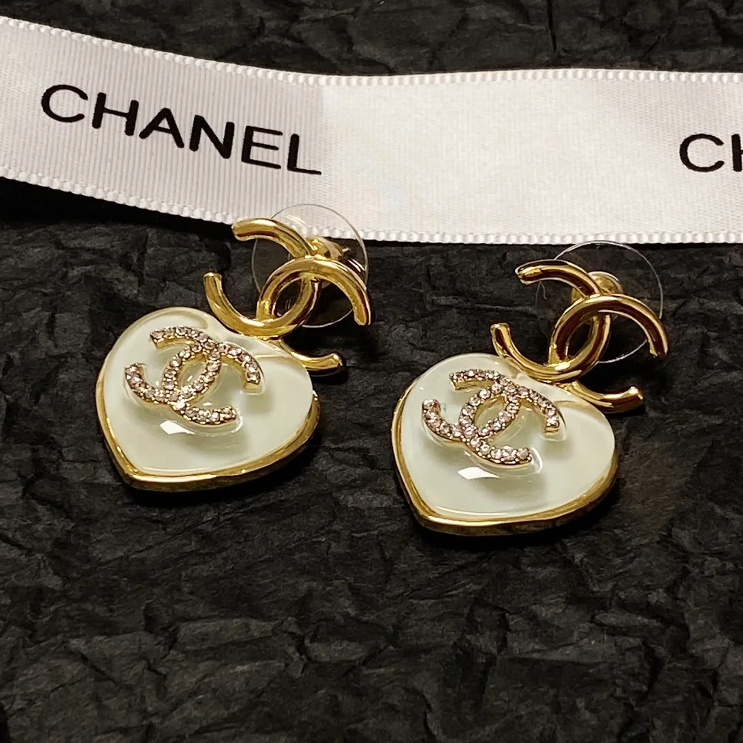 Love Heart Double C Earrings Gold