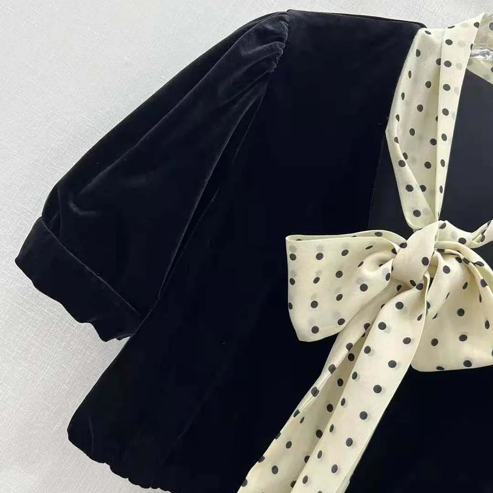 Miu Miu Scarf Collar Velvet Top for Women in Black Miu Miu Scarf Collar Velvet Top for Women in Black