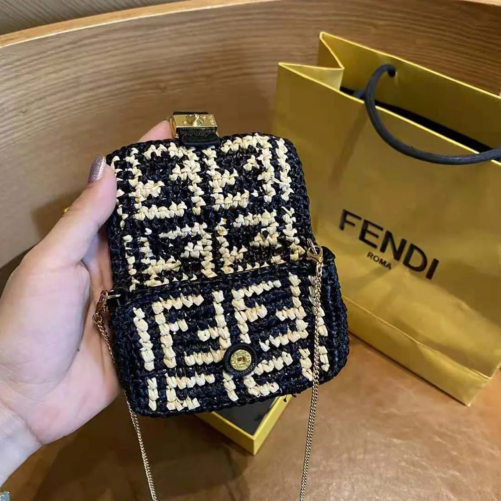 Fendi Nano Baguette Charm Black Raffia Charm for Women Fendi Nano Baguette Charm Black Raffia Charm for Women