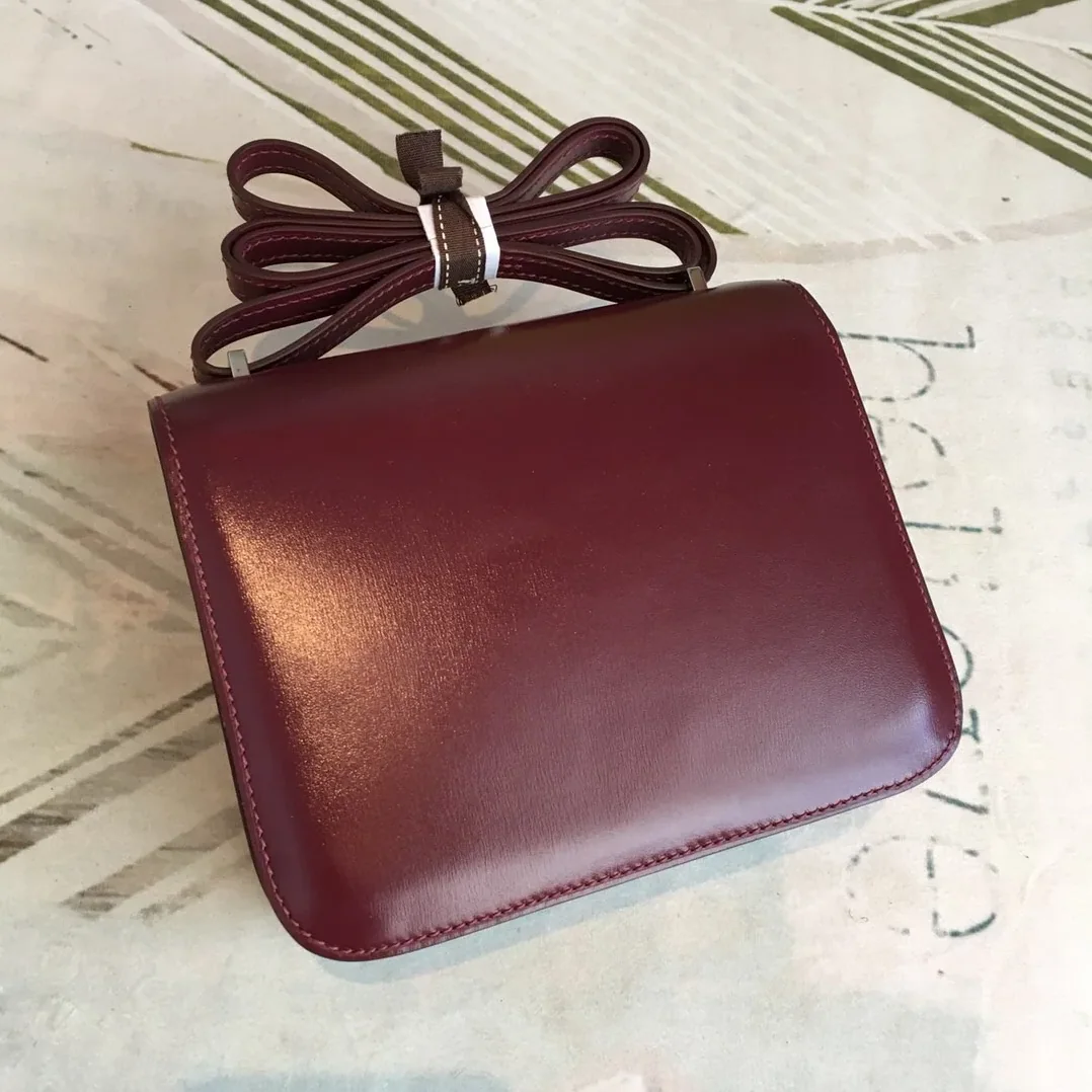 Hermes Constance 18 Crossbody Bag / Burgundy Swift Leather Silver Hardware