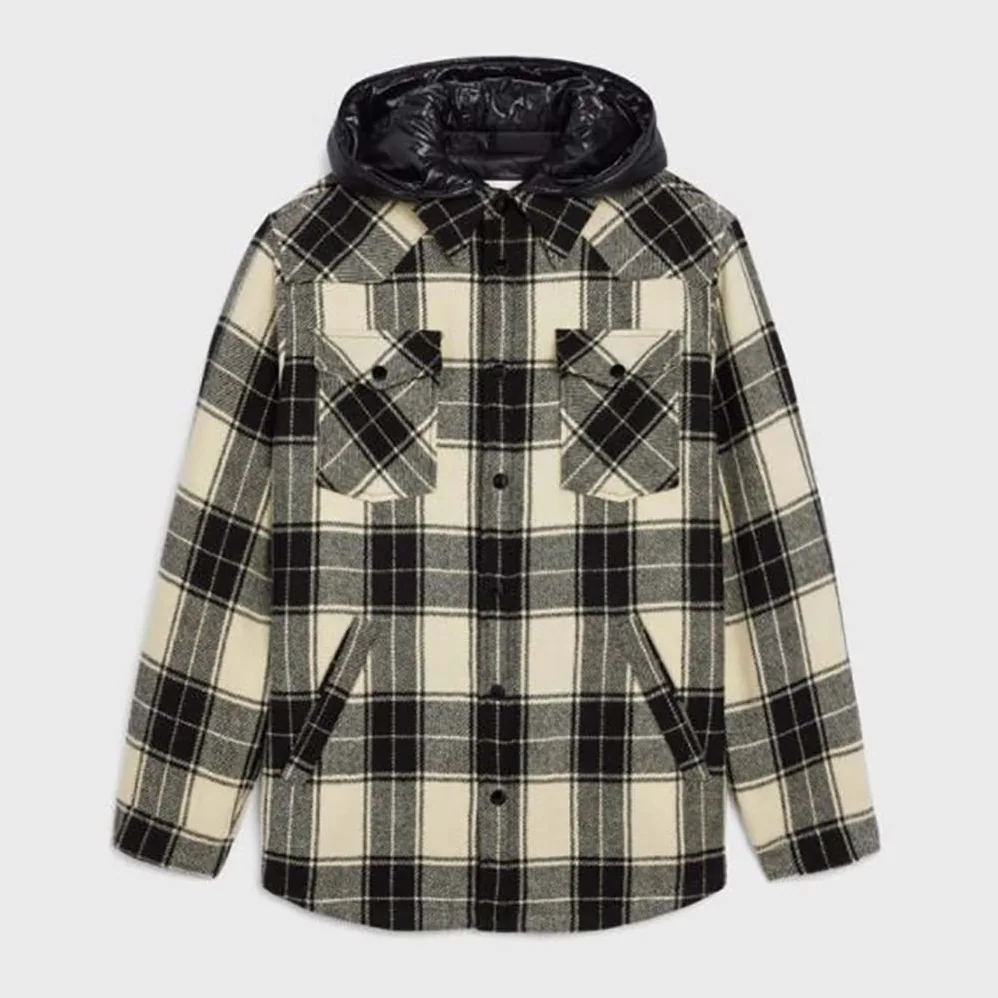 Celine Hooded Overshirt in Checked Wool for Women