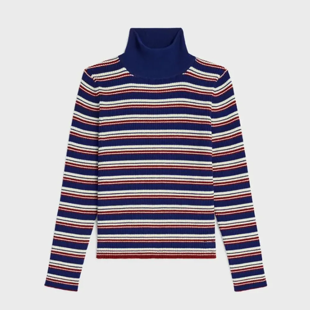Celine Turtleneck Sweater In Striped Ribbed Wool for Women Celine Turtleneck Sweater In Striped Ribbed Wool for Women