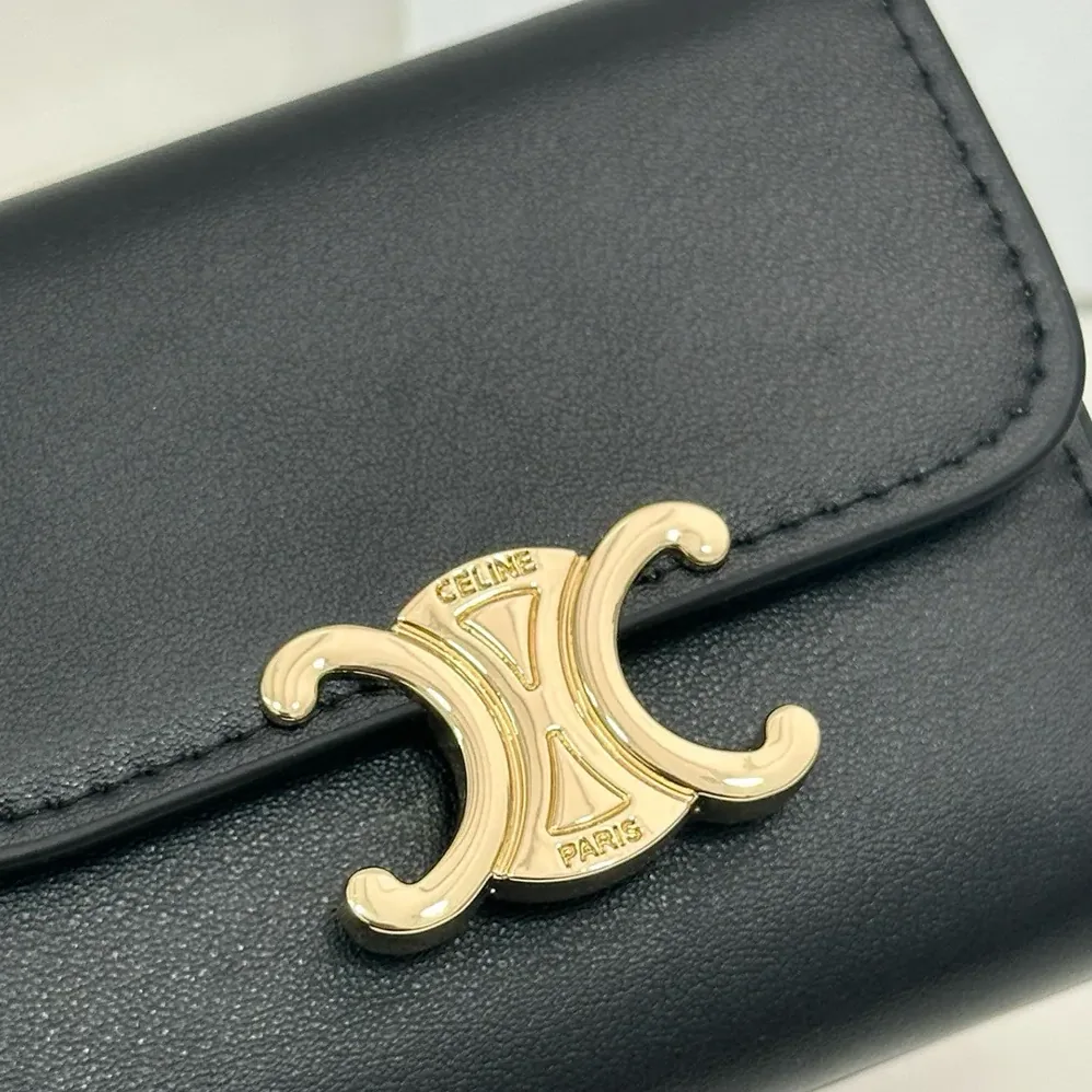 Celine Compact Wallet with Coin Triomphe in Shiny Calfskin for Women Celine Compact Wallet with Coin Triomphe in Shiny Calfskin for Women
