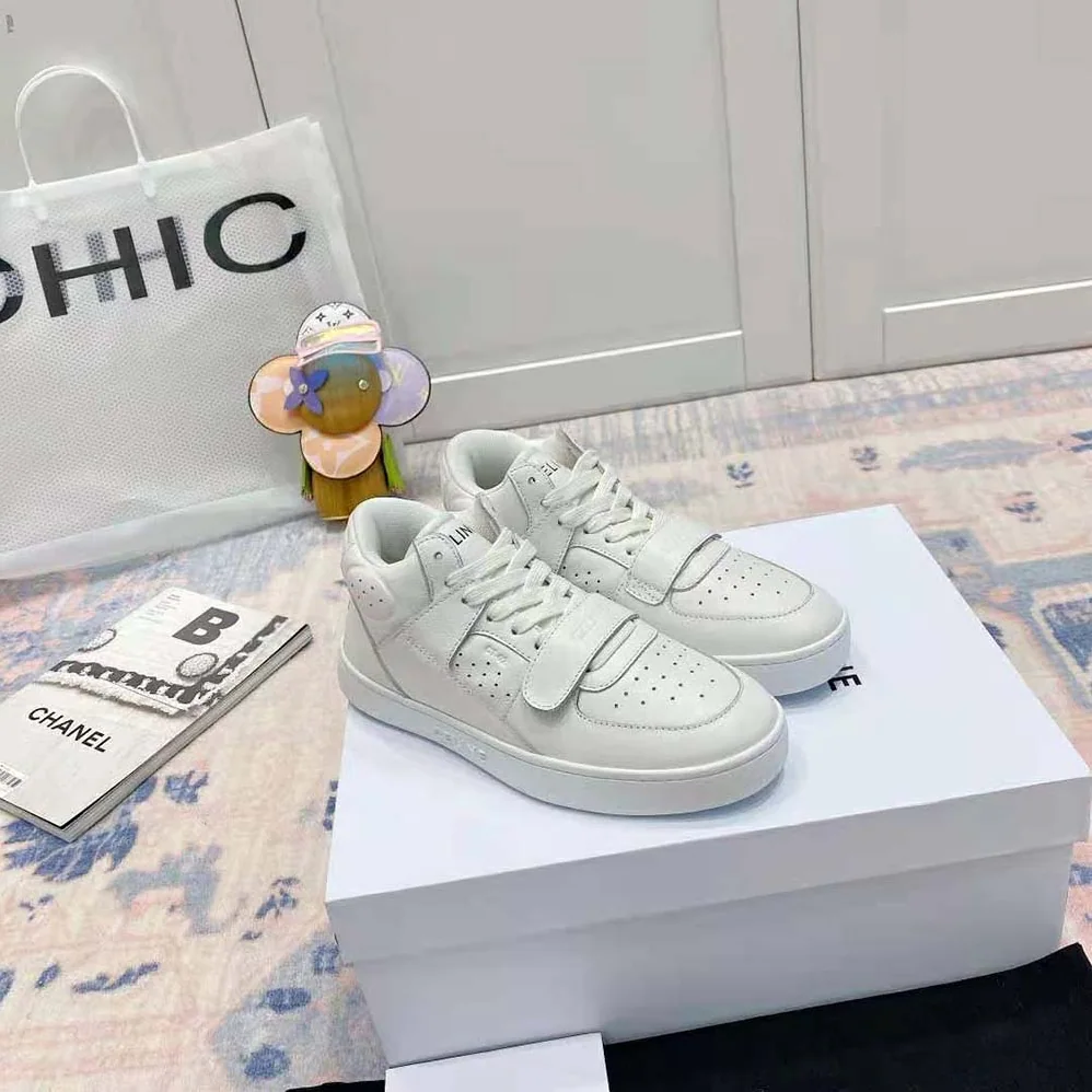 Celine CT-02 Mid Sneaker with Scratch in Calfskin for Women in White Celine CT-02 Mid Sneaker with Scratch in Calfskin for Women in White